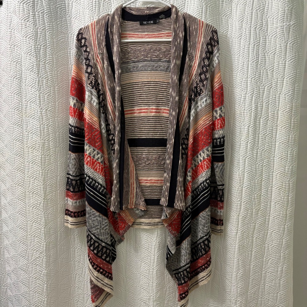 NIC+ZOE Women's Open Front Cardigan Sweater Size S Geometric Tribal Boho‎